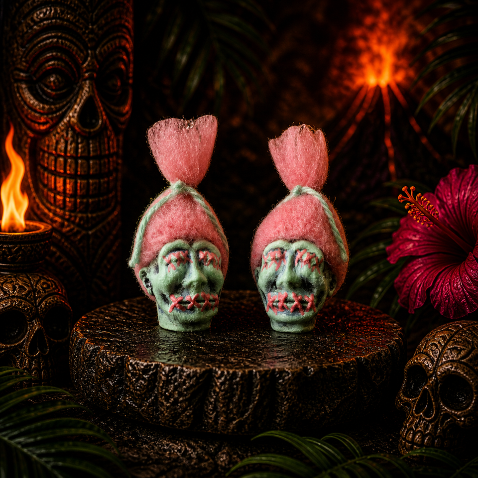 Shrunken Head Earrings – Bubblegum Pink Stitched