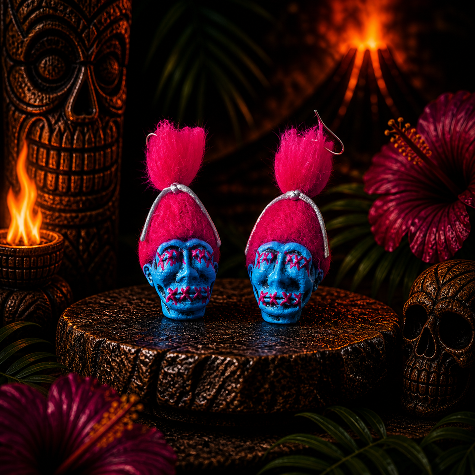 Shrunken Head Earrings – Cotton Candy Pink