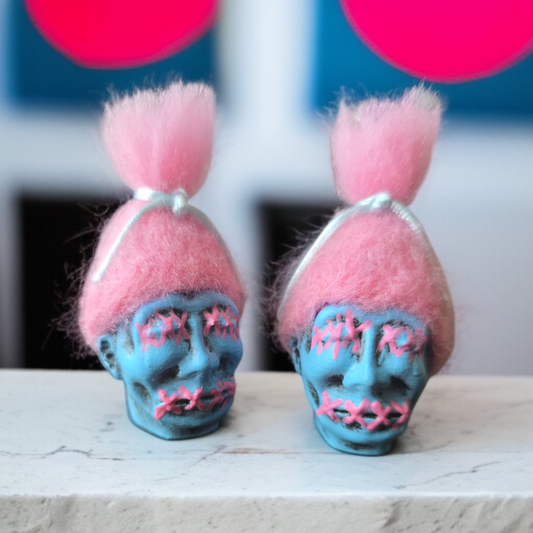 Shrunken Head Earrings – Blush Pink Stitched