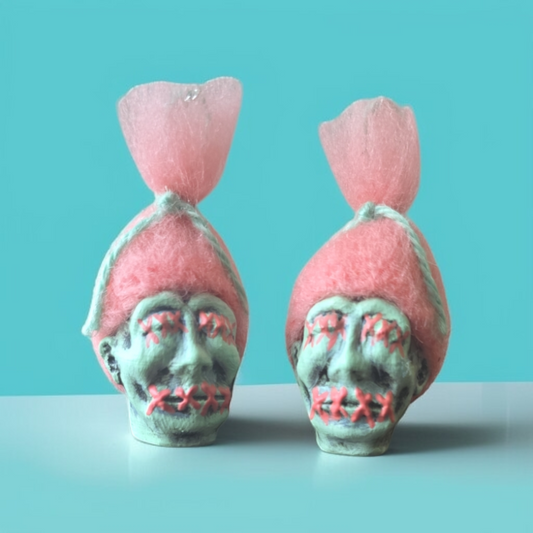 Shrunken Head Earrings – Bubblegum Pink Stitched