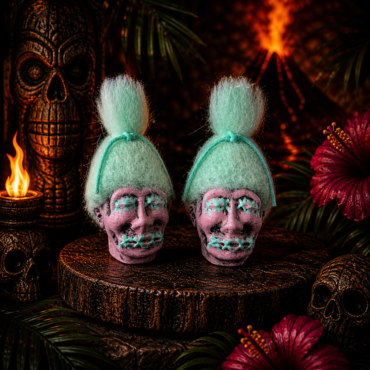 Shrunken Head Earrings – Mint Blue Stitched