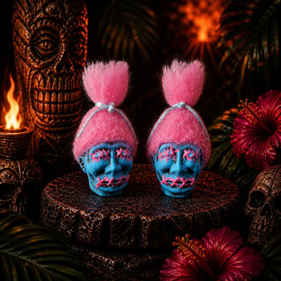 Shrunken Head Earrings – Blush Pink Stitched